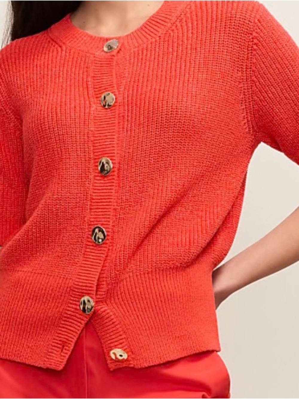 Ann Taylor Elbow-Sleeve Buttoned Cardigan in Fiery Sunset — NWT